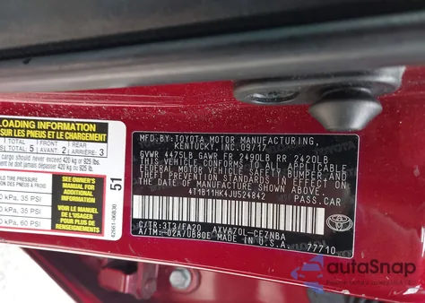 2018 Toyota Camry Le from USA, damaged, VIN 4T1B11HK4JU524842